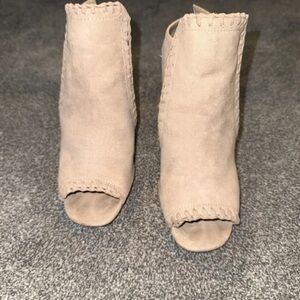 River Island Beige Peep-Toe Heeled Boots